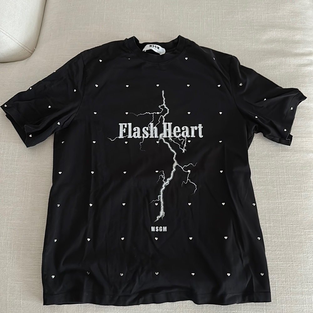 MSGM｜Flash Heart crystal- embellished T-shirt